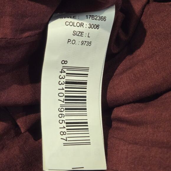 Desigual Empire-Waist Burgundy Plaid Embroidered Fringe Peasant Top Tunic -Sz L - Picture 12 of 15